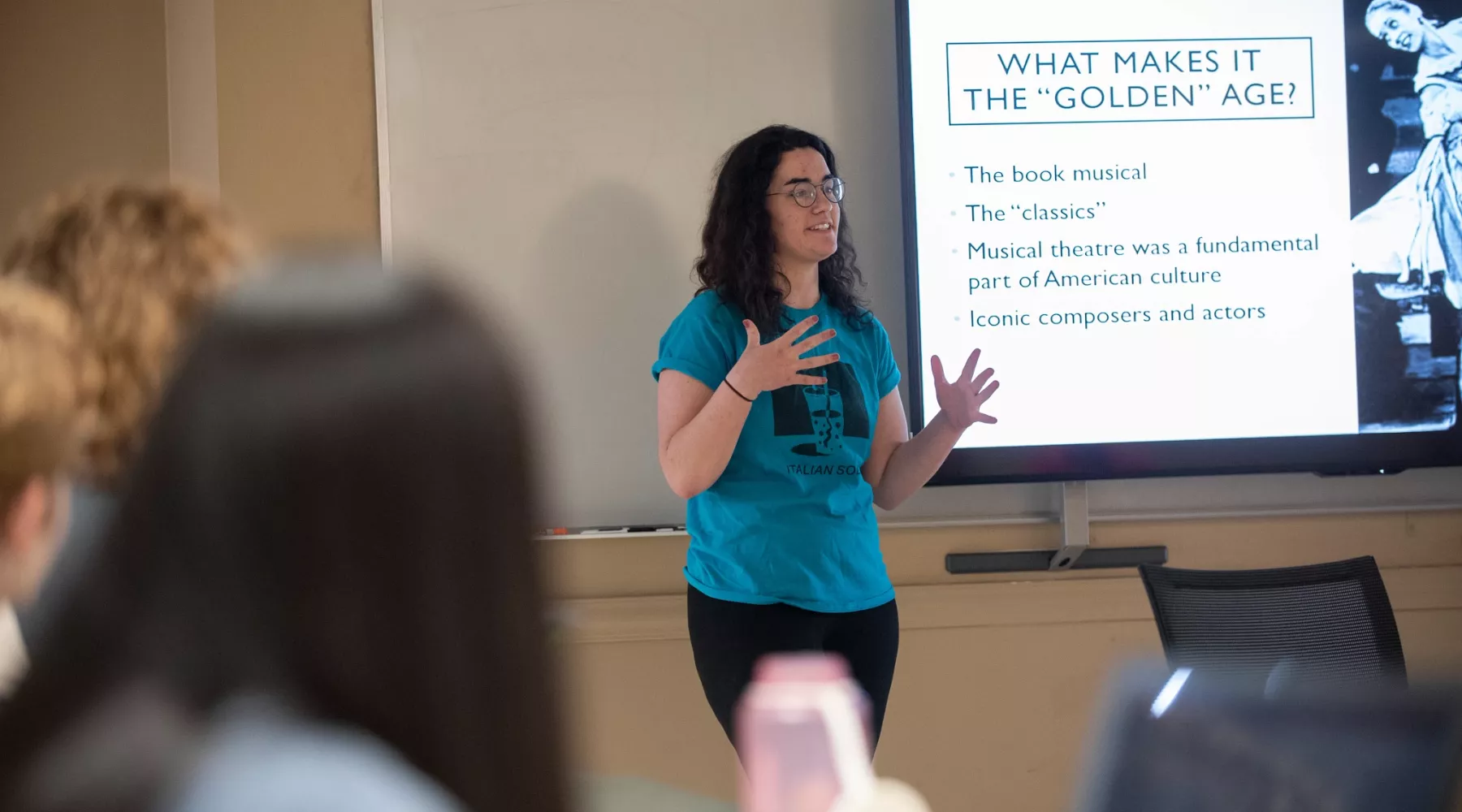 Student gives a presentation in Music History class