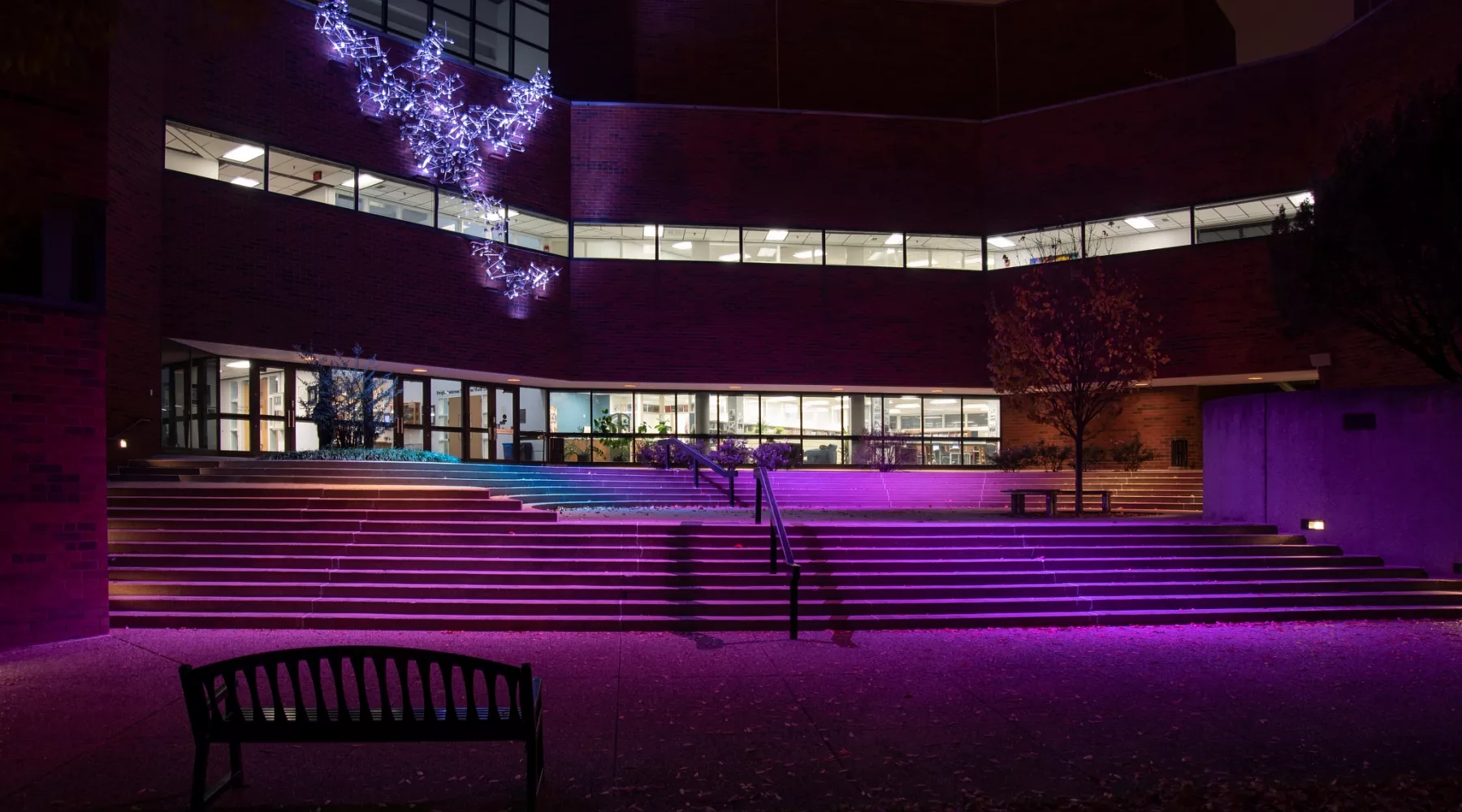 School of Music lit up at night